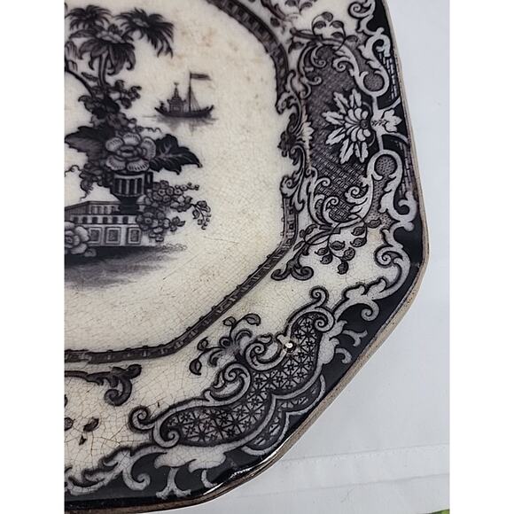 1834-1859 Antique flow black/mulberry Ironstone, “Corean” Podmore Walker & Co. - Picture 4 of 7